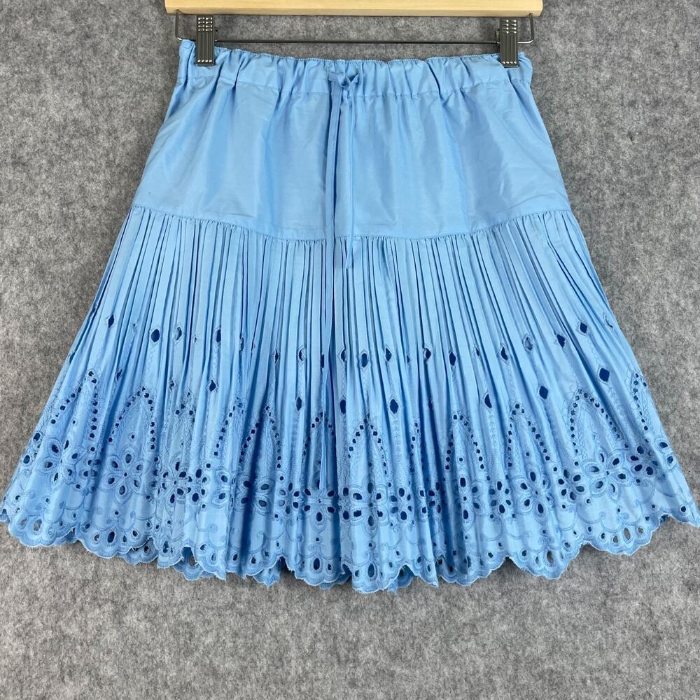 Current Air Mini Skirt Womens Small Blue Pleated Eyelet Elastic Waist Boho NWT‎